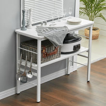 Load image into Gallery viewer, 2-Tier Microwave Stand Shelf Kitchen Organizer with Hooks Kitchen Shelves Living and Home White Frame 100x40x80cm