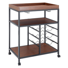Load image into Gallery viewer, Rustic Bar Wooden Mobile Serving Cart with Wheels