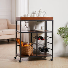 Load image into Gallery viewer, Rustic Bar Wooden Mobile Serving Cart with Wheels