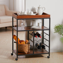 Load image into Gallery viewer, Rustic Bar Wooden Mobile Serving Cart with Wheels