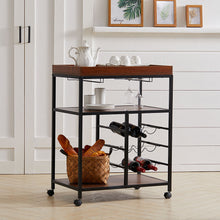 Load image into Gallery viewer, Rustic Bar Wooden Mobile Serving Cart with Wheels