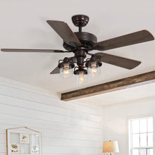 Load image into Gallery viewer, Wooden Ceiling Fan with 3 Head Lights & Remote 52 Inch Ceiling Fans Living and Home