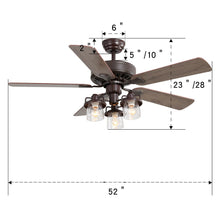 Load image into Gallery viewer, Wooden Ceiling Fan with 3 Head Lights & Remote 52 Inch Ceiling Fans Living and Home