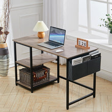 Load image into Gallery viewer, Premium Wooden Office Desk with Storage Shelf and Fabric Pouch Living and Home Grey Oak Imitation