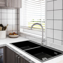 Load image into Gallery viewer, Quartz Undermount Kitchen Sink Double Bowl Black Kitchen Sinks Living and Home Black with side