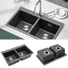Load image into Gallery viewer, Quartz Undermount Kitchen Sink Double Bowl Black Living and Home