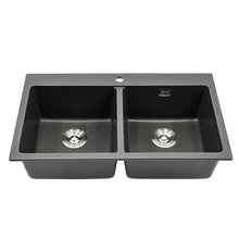 Load image into Gallery viewer, Quartz Undermount Kitchen Sink Double Bowl Black Kitchen Sinks Living and Home