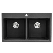 Load image into Gallery viewer, Quartz Undermount Kitchen Sink Double Bowl Black Kitchen Sinks Living and Home