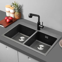 Load image into Gallery viewer, Quartz Undermount Kitchen Sink Double Bowl Black Kitchen Sinks Living and Home Grey with side