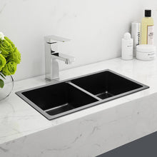 Load image into Gallery viewer, Quartz Undermount Kitchen Sink Double Bowl Black Kitchen Sinks Living and Home Black without side