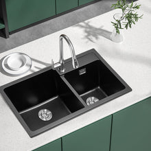 Load image into Gallery viewer, Undermount Double Bowl Quartz Kitchen Sink Black Living and Home