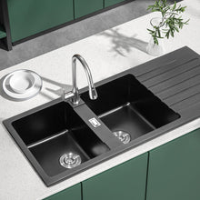 Load image into Gallery viewer, Quartz Undermount Double Bowl Kitchen Sink with Drainboard Living and Home