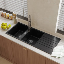 Load image into Gallery viewer, Quartz Undermount Double Bowl Kitchen Sink with Drainboard Living and Home