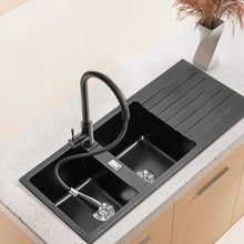 Load image into Gallery viewer, Quartz Undermount Double Bowl Kitchen Sink with Drainboard Living and Home