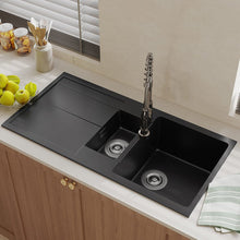 Load image into Gallery viewer, Quartz Undermount Double Bowl Kitchen Sink with Drainboard Living and Home Version B
