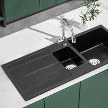 Load image into Gallery viewer, Quartz Undermount Double Bowl Kitchen Sink with Drainboard Living and Home