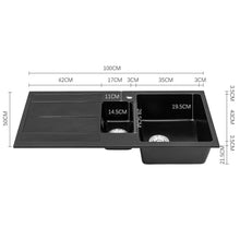 Load image into Gallery viewer, Quartz Undermount Double Bowl Kitchen Sink with Drainboard Living and Home