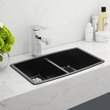 Load image into Gallery viewer, Quartz Equal Double Bowl Undermount Kitchen Sink Black Kitchen Sinks Living and Home