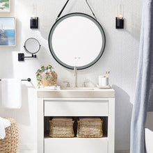 Load image into Gallery viewer, Round Metal LED Mirror with Hanging Strap Bathroom Mirrors Living and Home 80cm W x 4cm D x 80cm H
