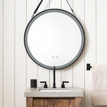Load image into Gallery viewer, Round Metal LED Mirror with Hanging Strap Bathroom Mirrors Living and Home