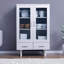 Load image into Gallery viewer, Elegant White Kitchen Side Cabinet with Transparent Double Doors Living and Home