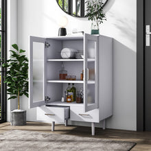 Load image into Gallery viewer, Elegant White Kitchen Side Cabinet with Transparent Double Doors Living and Home