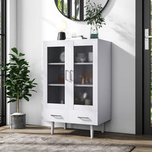 Load image into Gallery viewer, Elegant White Kitchen Side Cabinet with Transparent Double Doors Living and Home