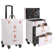 Load image into Gallery viewer, White/Green 3 in 1 Professional Cosmetic Trolley Case Makeup Box on Wheels Makeup Organizers Living and Home
