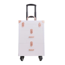 Load image into Gallery viewer, White/Green 3 in 1 Professional Cosmetic Trolley Case Makeup Box on Wheels Makeup Organizers Living and Home
