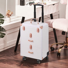 Load image into Gallery viewer, White/Green 3 in 1 Professional Cosmetic Trolley Case Makeup Box on Wheels Makeup Organizers Living and Home White