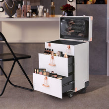 Load image into Gallery viewer, White/Green 3 in 1 Professional Cosmetic Trolley Case Makeup Box on Wheels Makeup Organizers Living and Home