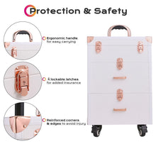 Load image into Gallery viewer, White/Green 3 in 1 Professional Cosmetic Trolley Case Makeup Box on Wheels Makeup Organizers Living and Home