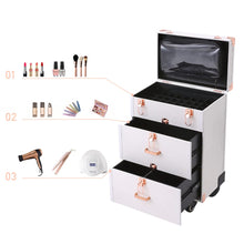 Load image into Gallery viewer, White/Green 3 in 1 Professional Cosmetic Trolley Case Makeup Box on Wheels Makeup Organizers Living and Home