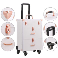 Load image into Gallery viewer, White/Green 3 in 1 Professional Cosmetic Trolley Case Makeup Box on Wheels Makeup Organizers Living and Home