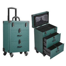 Load image into Gallery viewer, White/Green 3 in 1 Professional Cosmetic Trolley Case Makeup Box on Wheels Makeup Organizers Living and Home
