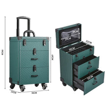 Load image into Gallery viewer, White/Green 3 in 1 Professional Cosmetic Trolley Case Makeup Box on Wheels Makeup Organizers Living and Home