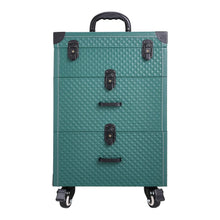Load image into Gallery viewer, White/Green 3 in 1 Professional Cosmetic Trolley Case Makeup Box on Wheels Makeup Organizers Living and Home