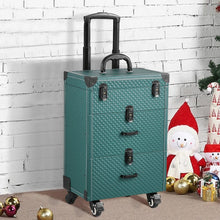 Load image into Gallery viewer, White/Green 3 in 1 Professional Cosmetic Trolley Case Makeup Box on Wheels Makeup Organizers Living and Home Dark Green