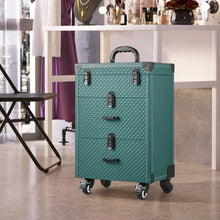 Load image into Gallery viewer, White/Green 3 in 1 Professional Cosmetic Trolley Case Makeup Box on Wheels Makeup Organizers Living and Home