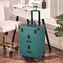 Load image into Gallery viewer, White/Green 3 in 1 Professional Cosmetic Trolley Case Makeup Box on Wheels Makeup Organizers Living and Home