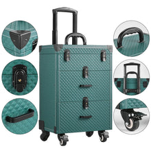 Load image into Gallery viewer, White/Green 3 in 1 Professional Cosmetic Trolley Case Makeup Box on Wheels Makeup Organizers Living and Home