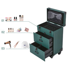 Load image into Gallery viewer, White/Green 3 in 1 Professional Cosmetic Trolley Case Makeup Box on Wheels Makeup Organizers Living and Home