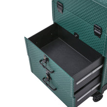 Load image into Gallery viewer, 3 in 1 Large Dark Green Cosmetic Trolley Case on 360 Swivel Castors Wheels Makeup Organizers Living and Home