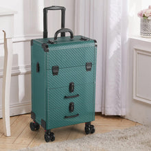Load image into Gallery viewer, 3 in 1 Large Dark Green Cosmetic Trolley Case on 360 Swivel Castors Wheels Makeup Organizers Living and Home