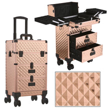 Load image into Gallery viewer, 3 in 1 Large Rose Gold Cosmetic Trolley Case on Wheels with 2 Drawers Makeup Organizers Living and Home