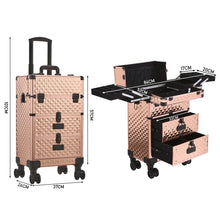 Load image into Gallery viewer, 3 in 1 Large Rose Gold Cosmetic Trolley Case on Wheels with 2 Drawers Makeup Organizers Living and Home
