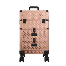 Load image into Gallery viewer, 3 in 1 Large Rose Gold Cosmetic Trolley Case on Wheels with 2 Drawers Makeup Organizers Living and Home