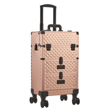 Load image into Gallery viewer, 3 in 1 Large Rose Gold Cosmetic Trolley Case on Wheels with 2 Drawers Makeup Organizers Living and Home