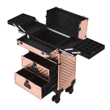 Load image into Gallery viewer, 3 in 1 Large Rose Gold Cosmetic Trolley Case on Wheels with 2 Drawers Makeup Organizers Living and Home