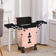 Load image into Gallery viewer, 3 in 1 Large Rose Gold Cosmetic Trolley Case on Wheels with 2 Drawers Makeup Organizers Living and Home